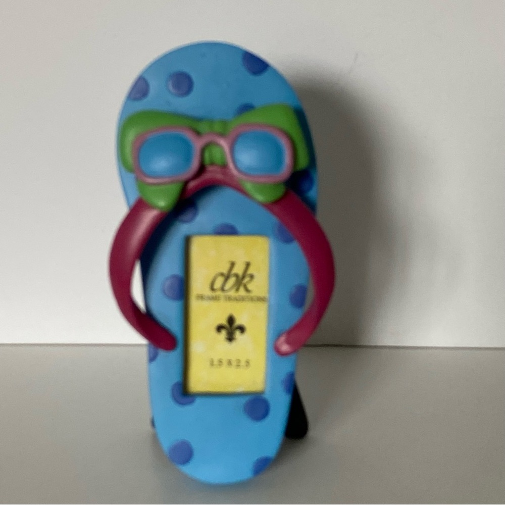 Flip Flop Picture Frame New Small 2.5 X 1.5” Photo Blue Pink Summer Shoes By cbk